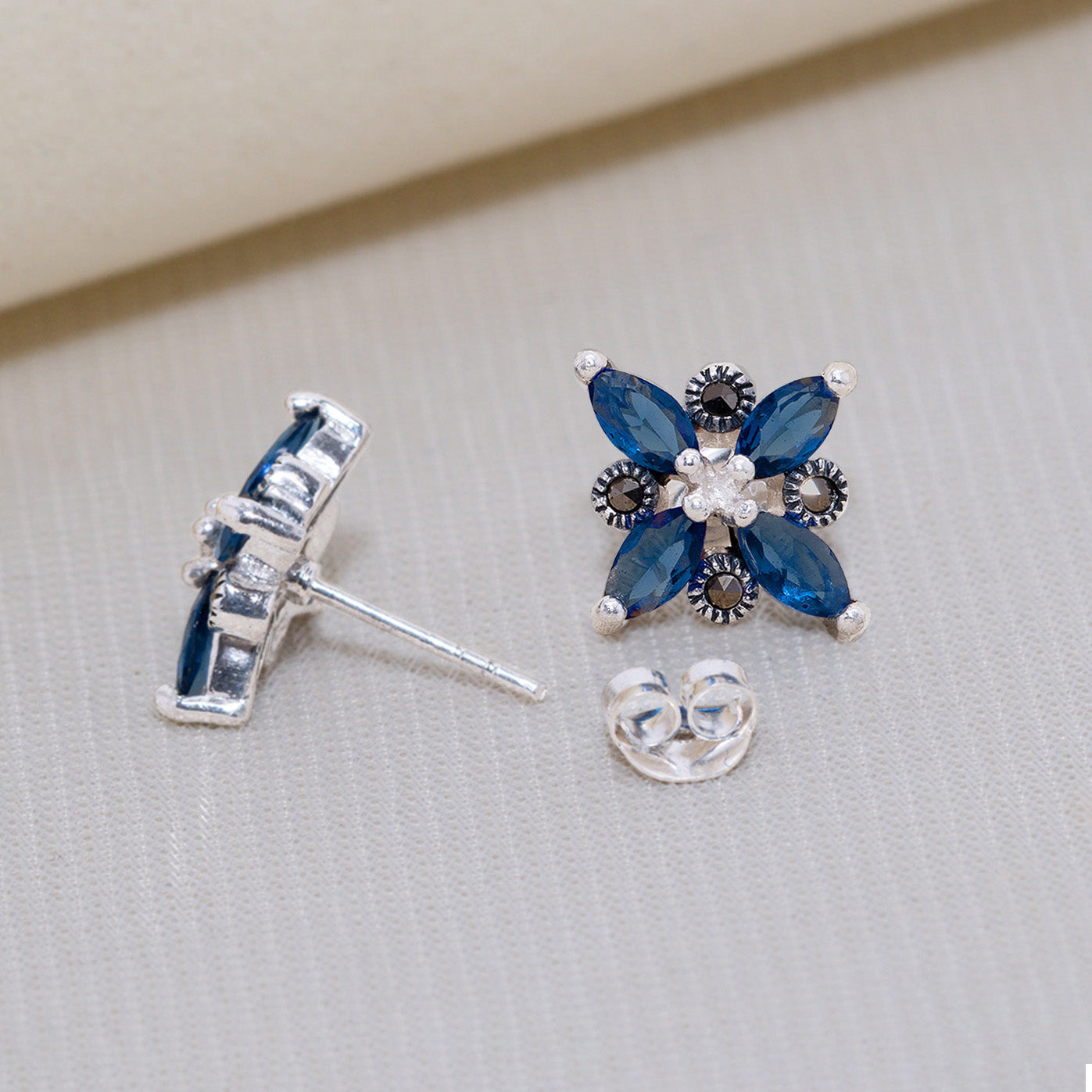 Blue Floral Stud Earrings