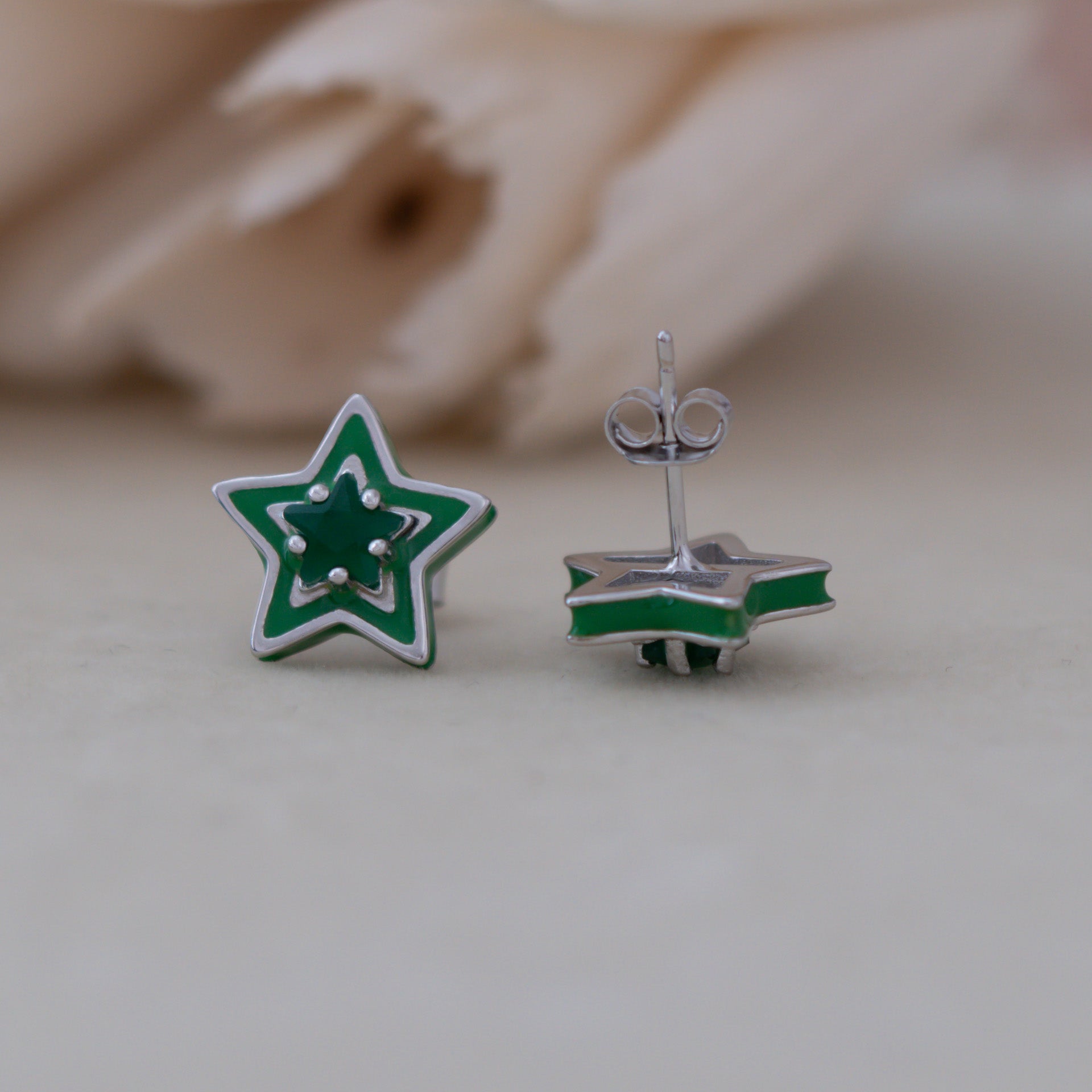 Green Enamel Stud Earrings