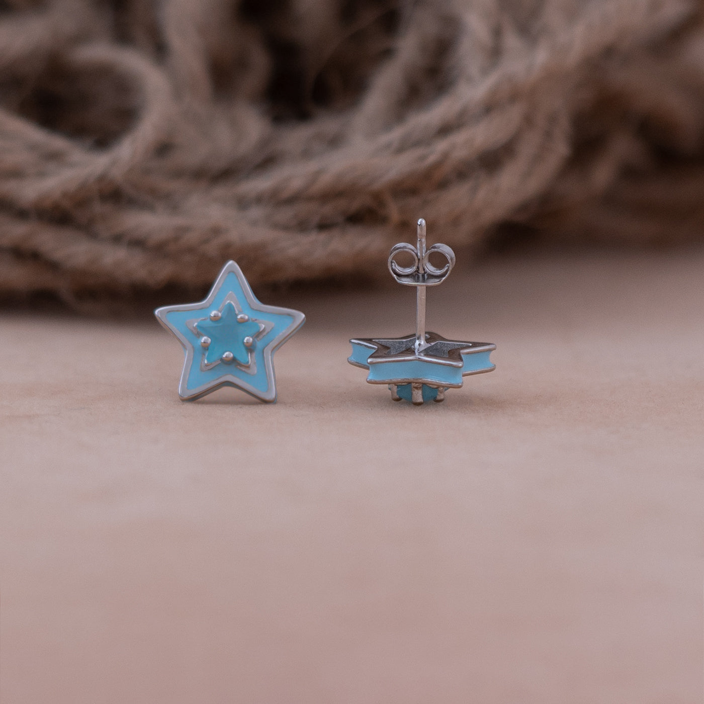 Sky Blue Enamel Stud Earrings