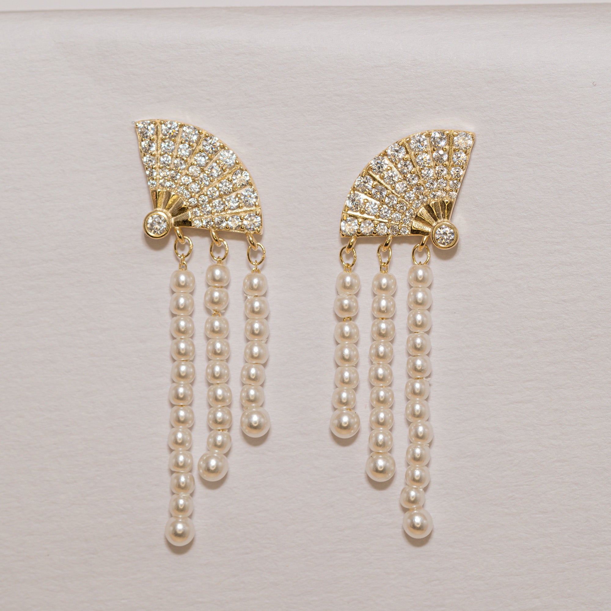 Pearl Fan Tassel Earrings