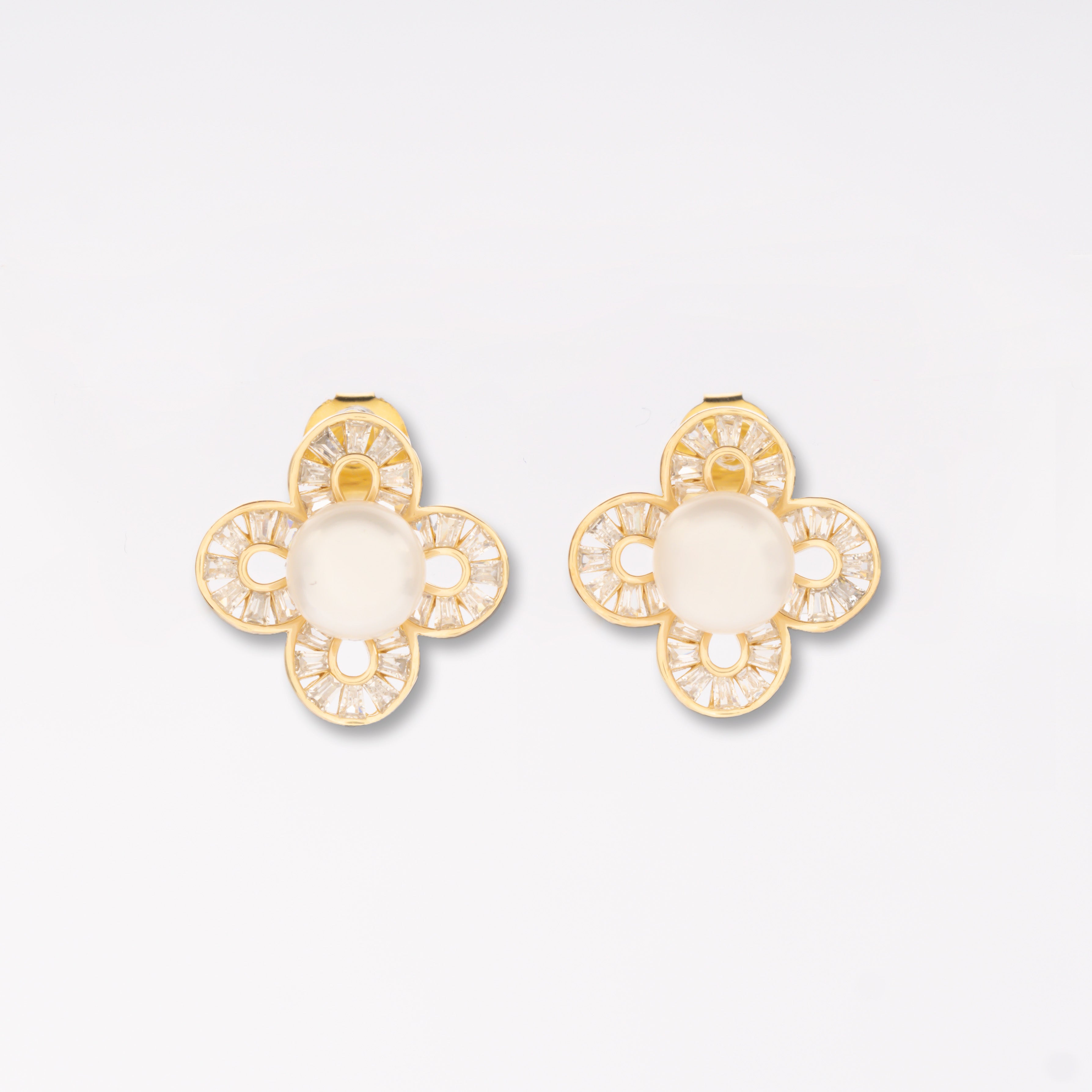Floral Pearl & Crystal Stud Earrings