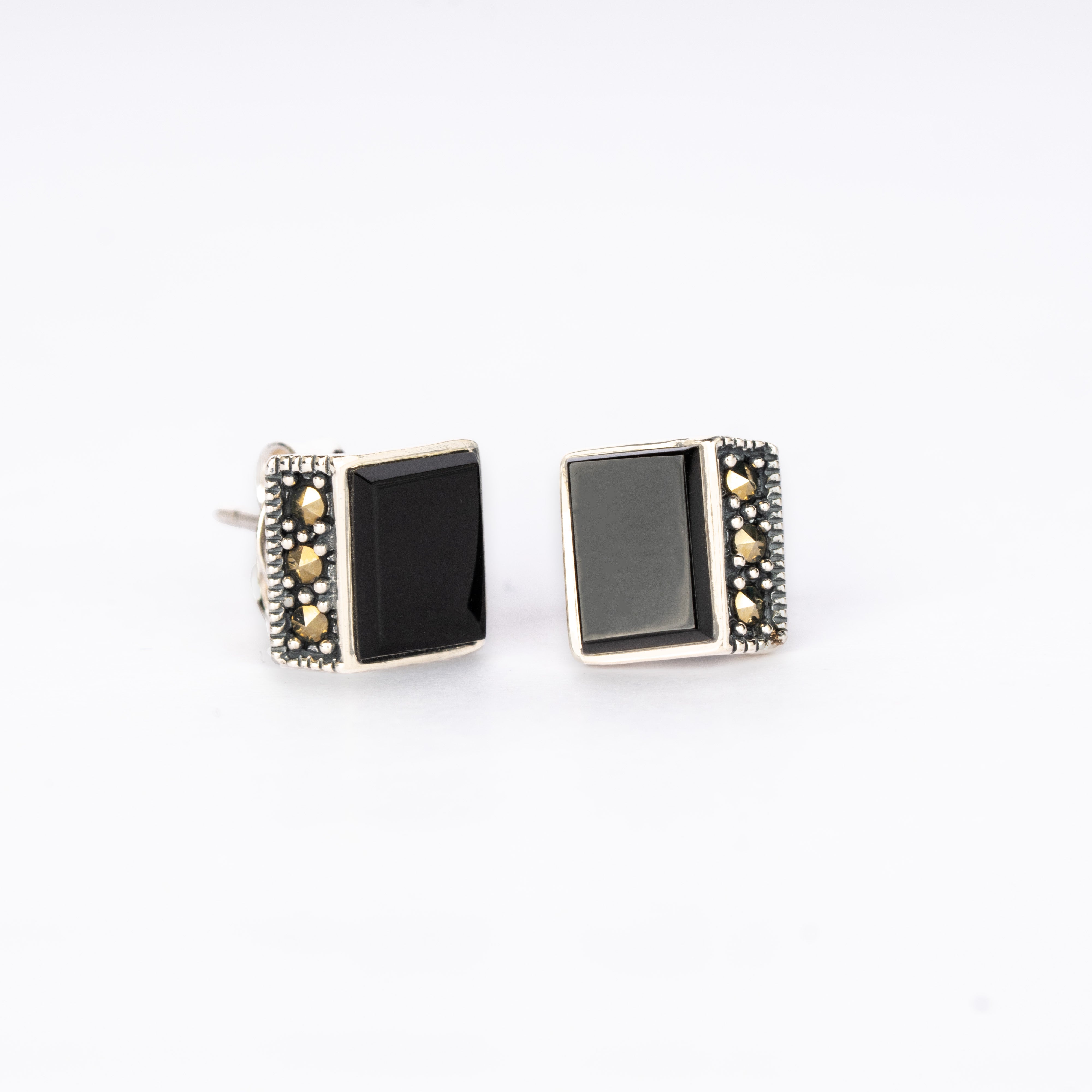 Rectangular Black Stud Earrings