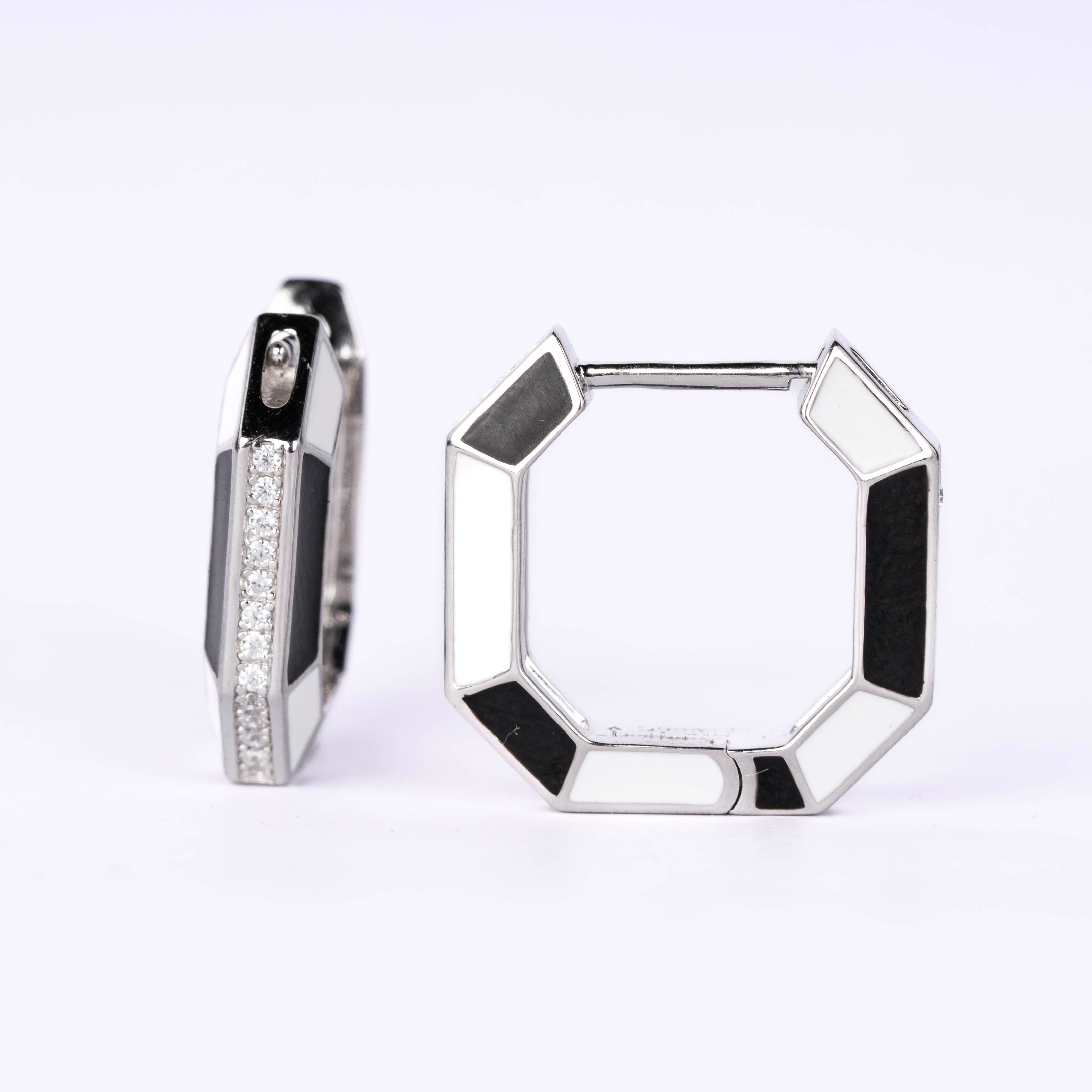 Enamel Octagon Hoop Earrings