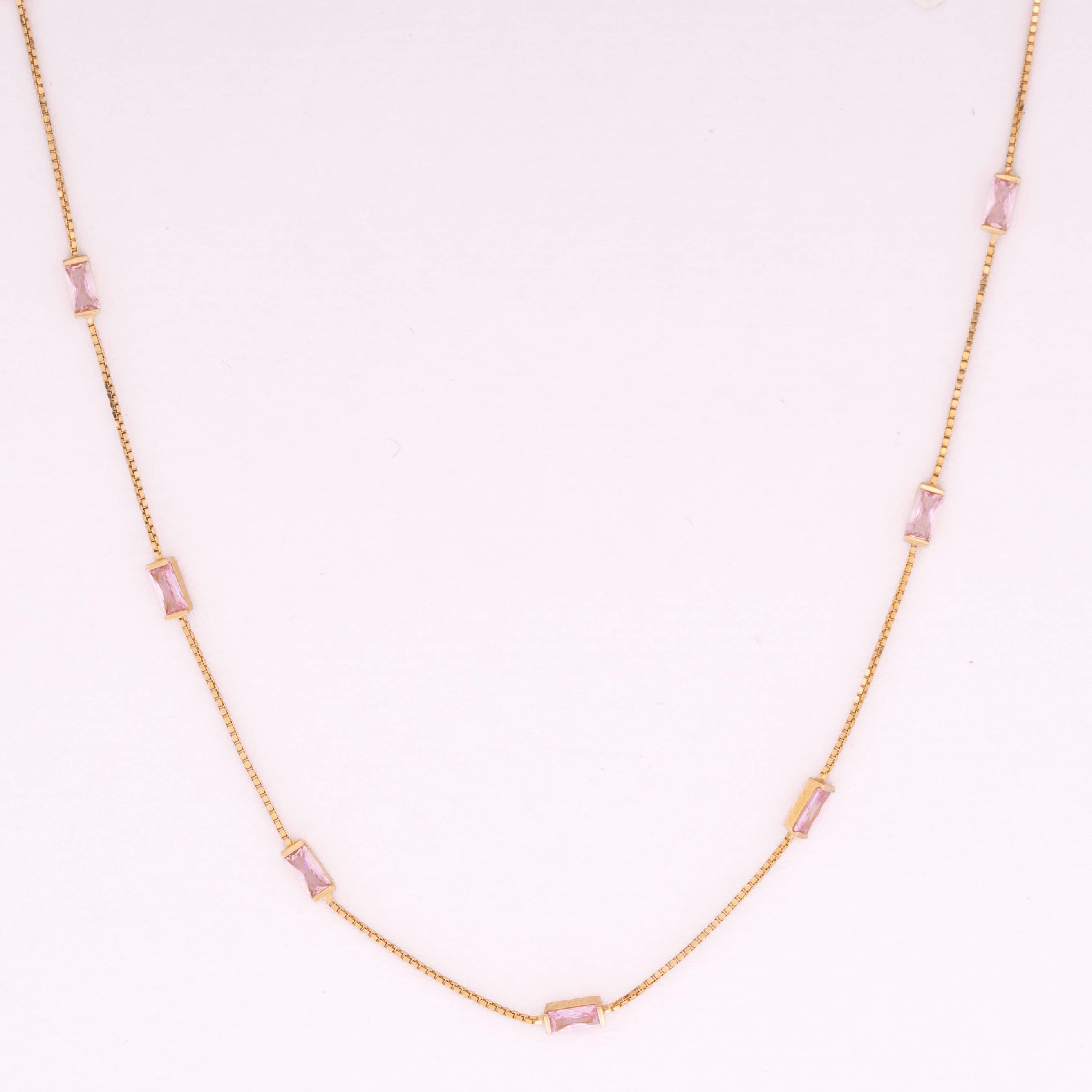 Minimalist Rectangle Stone Necklace - Pink