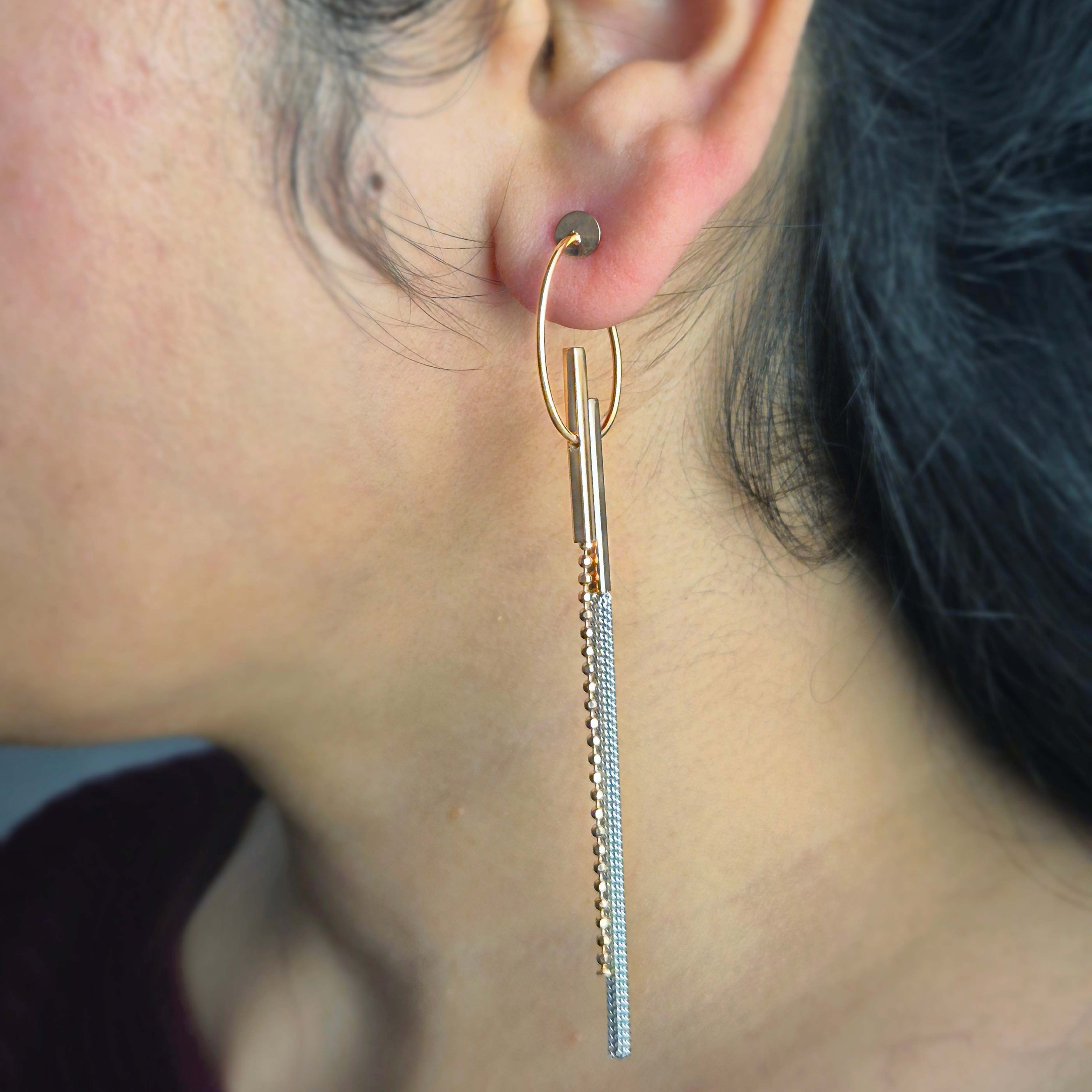 Dual-Tone Tassel Dangle Earrings