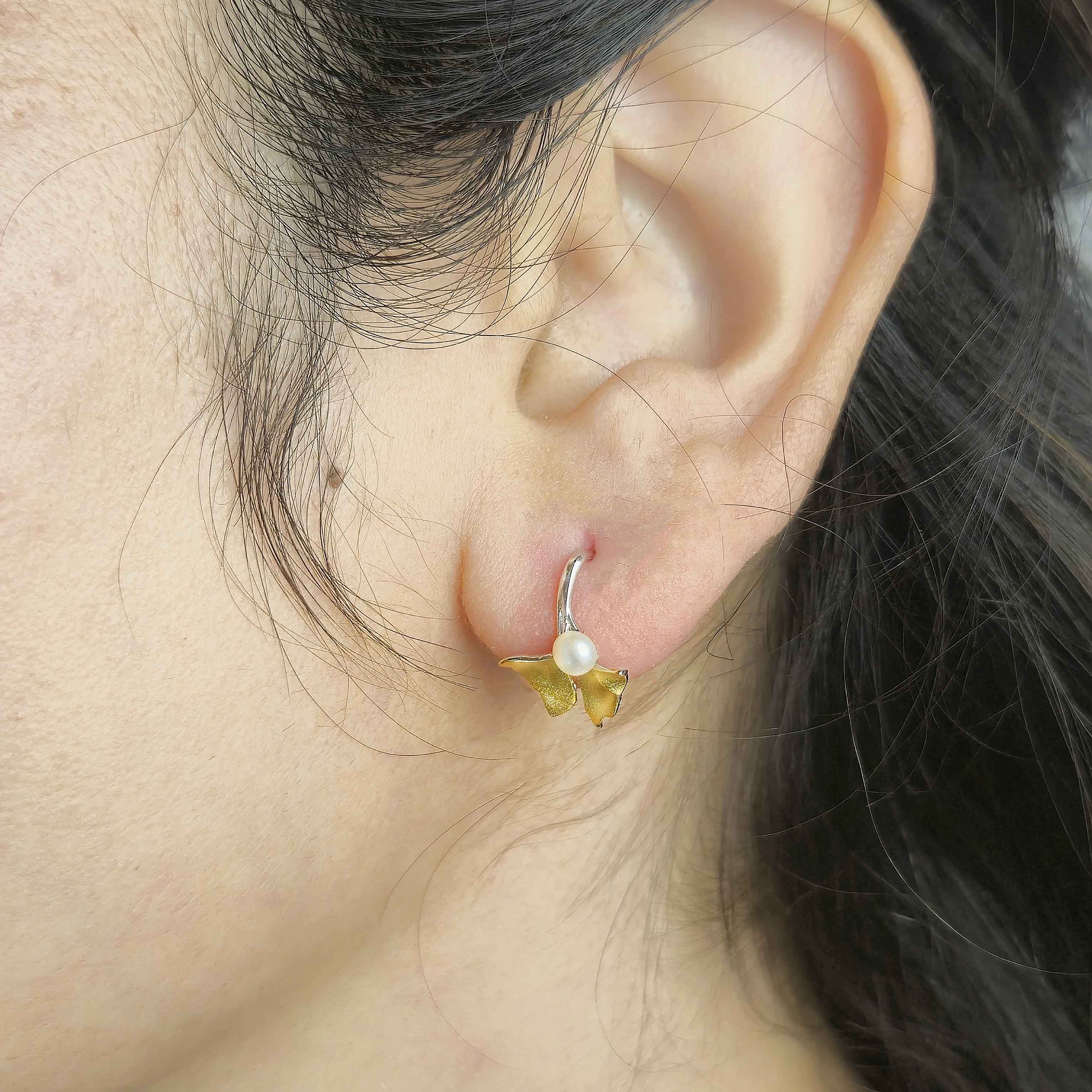 Golden Petal Pearl Stud Earring