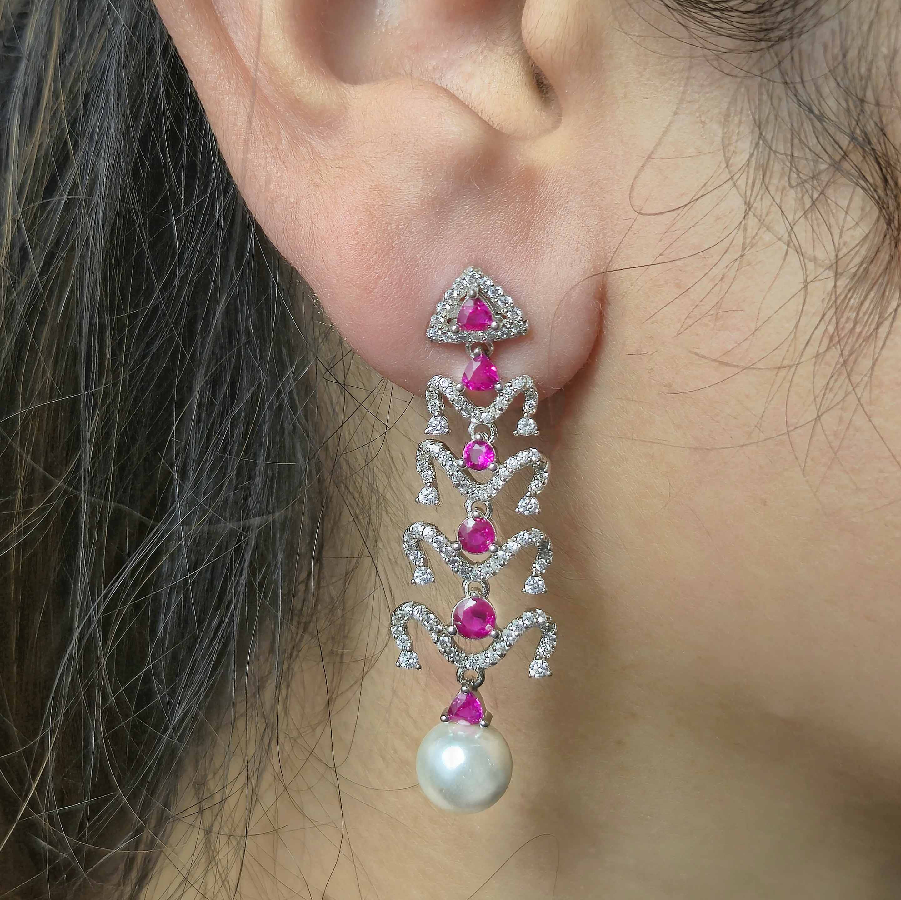 Ruby & Pearl Dangle Earrings