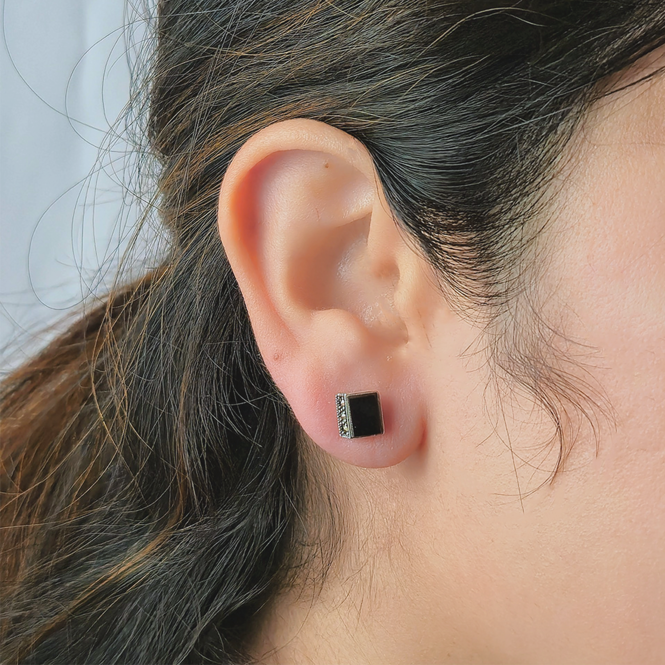 Rectangular Black Stud Earrings