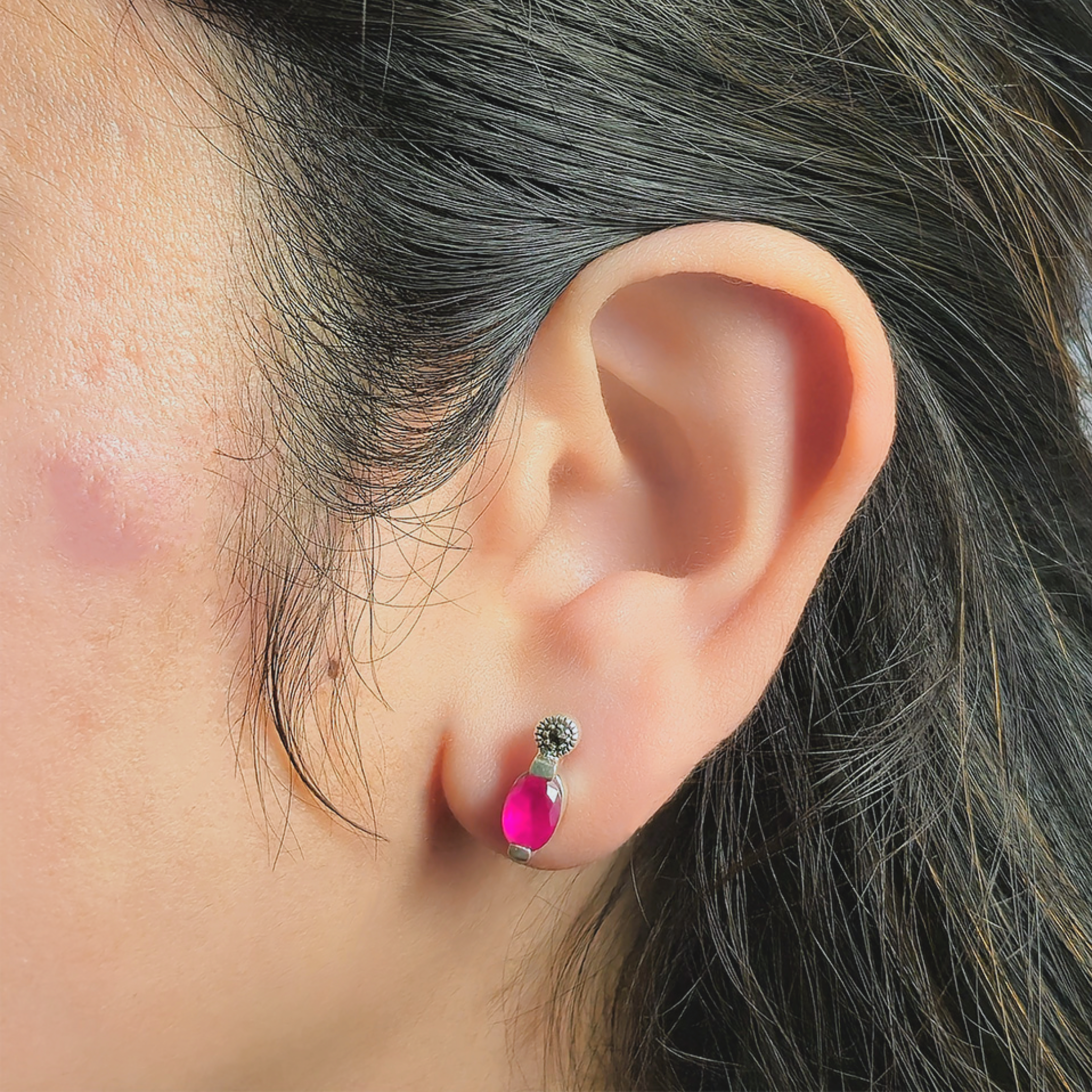 Red Oval Drop Earrings