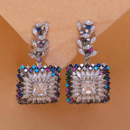 Square Crystal Statement Dangle Earrings