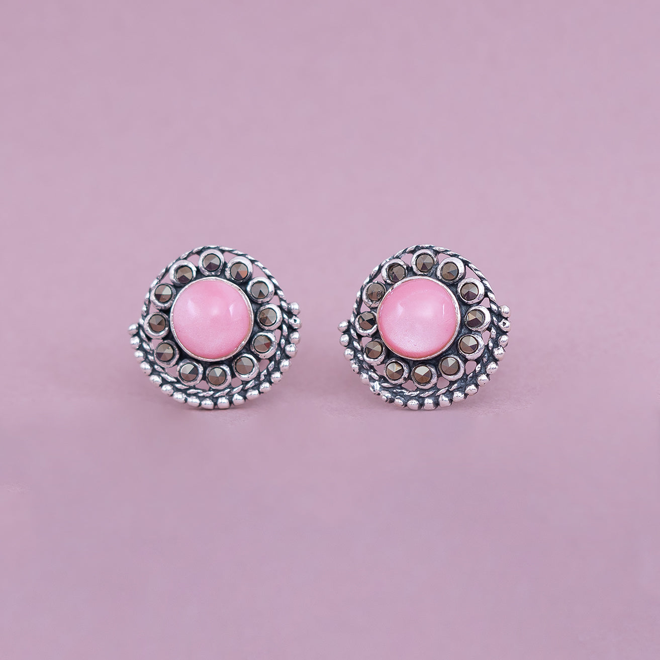 Pink Stone Antique Stud Earrings
