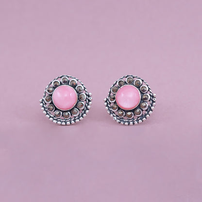 Pink Stone Antique Stud Earrings