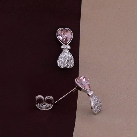 Crystal Heart Stud Earrings- Baby pink