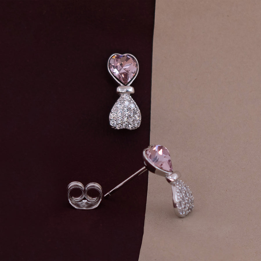 Crystal Heart Stud Earrings- Baby pink