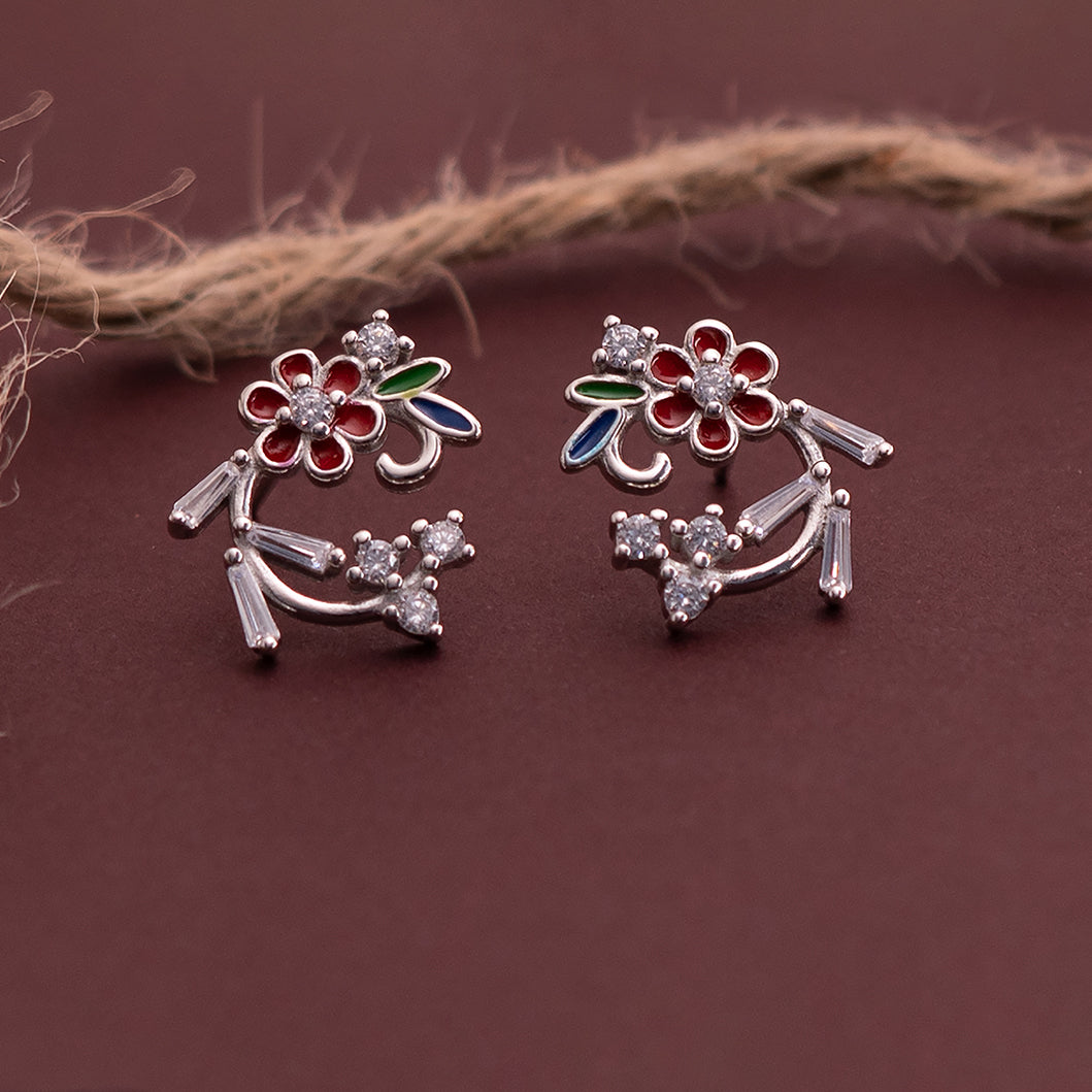 Enamel Floral Stud Earrings