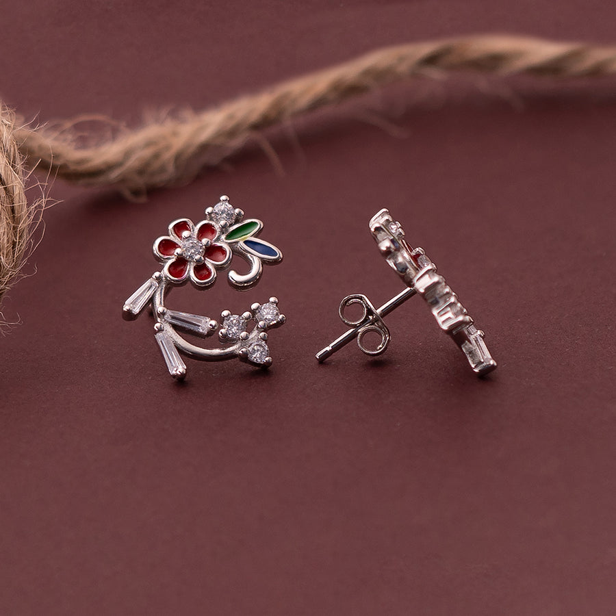 Enamel Floral Stud Earrings