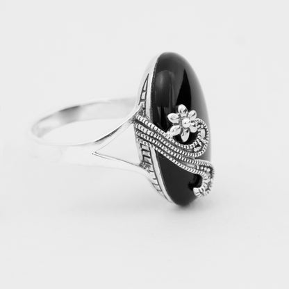 Midnight Bloom Black Stone Ring
