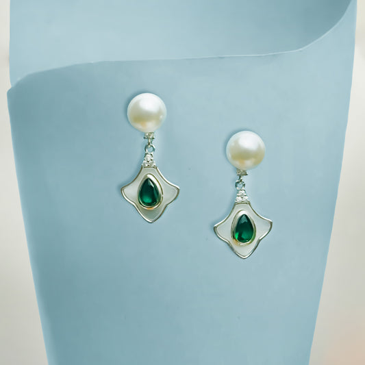 Pearl Royale Drop Earrings - Green
