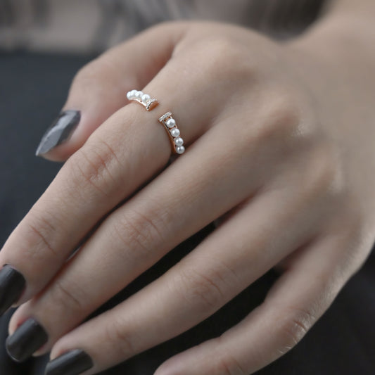 Pearl Front Open Ring - Rose Gold Plated