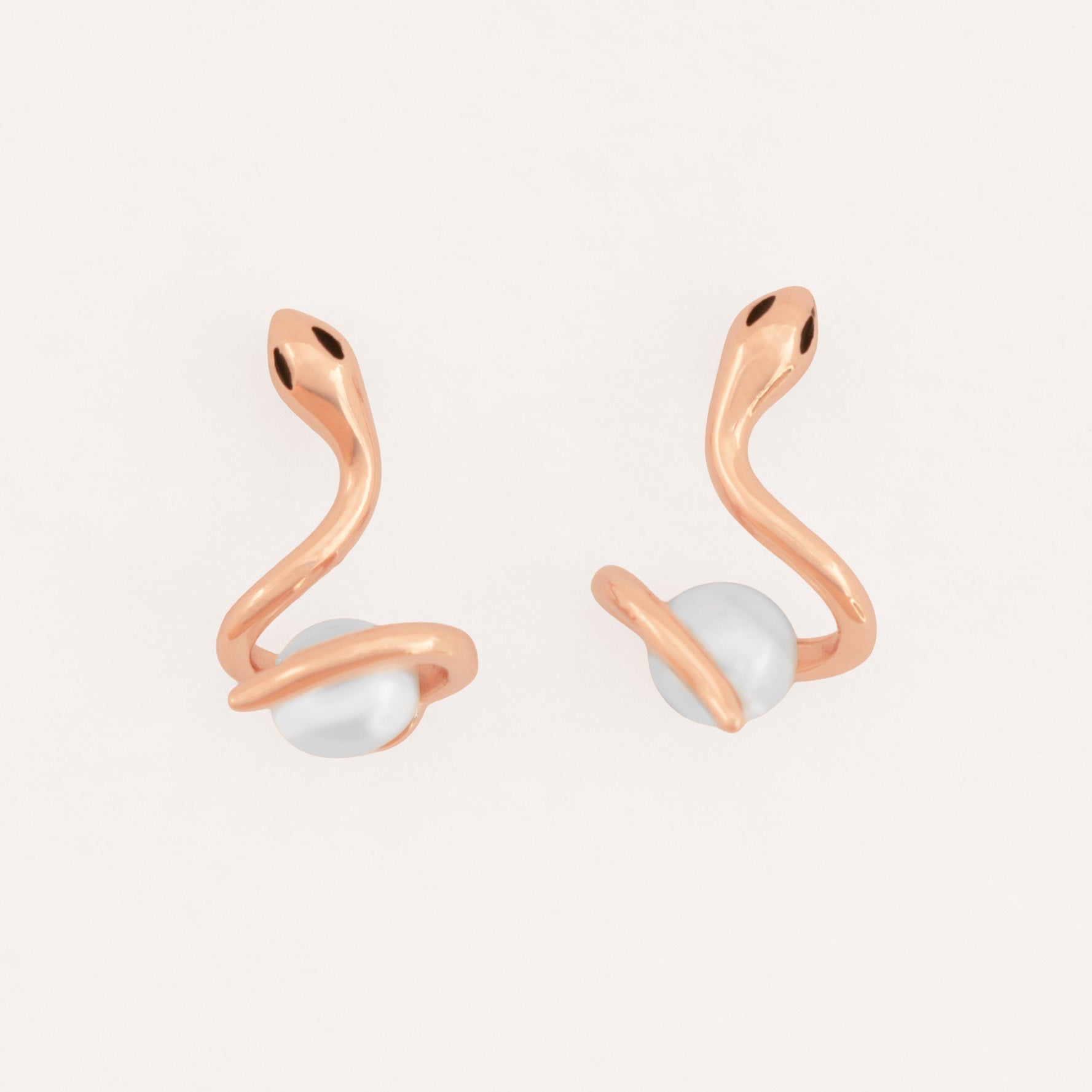 Snake Pearl Stud Earrings - Rose Gold Plated