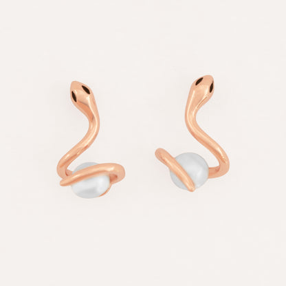 Snake Pearl Stud Earrings - Rose Gold Plated