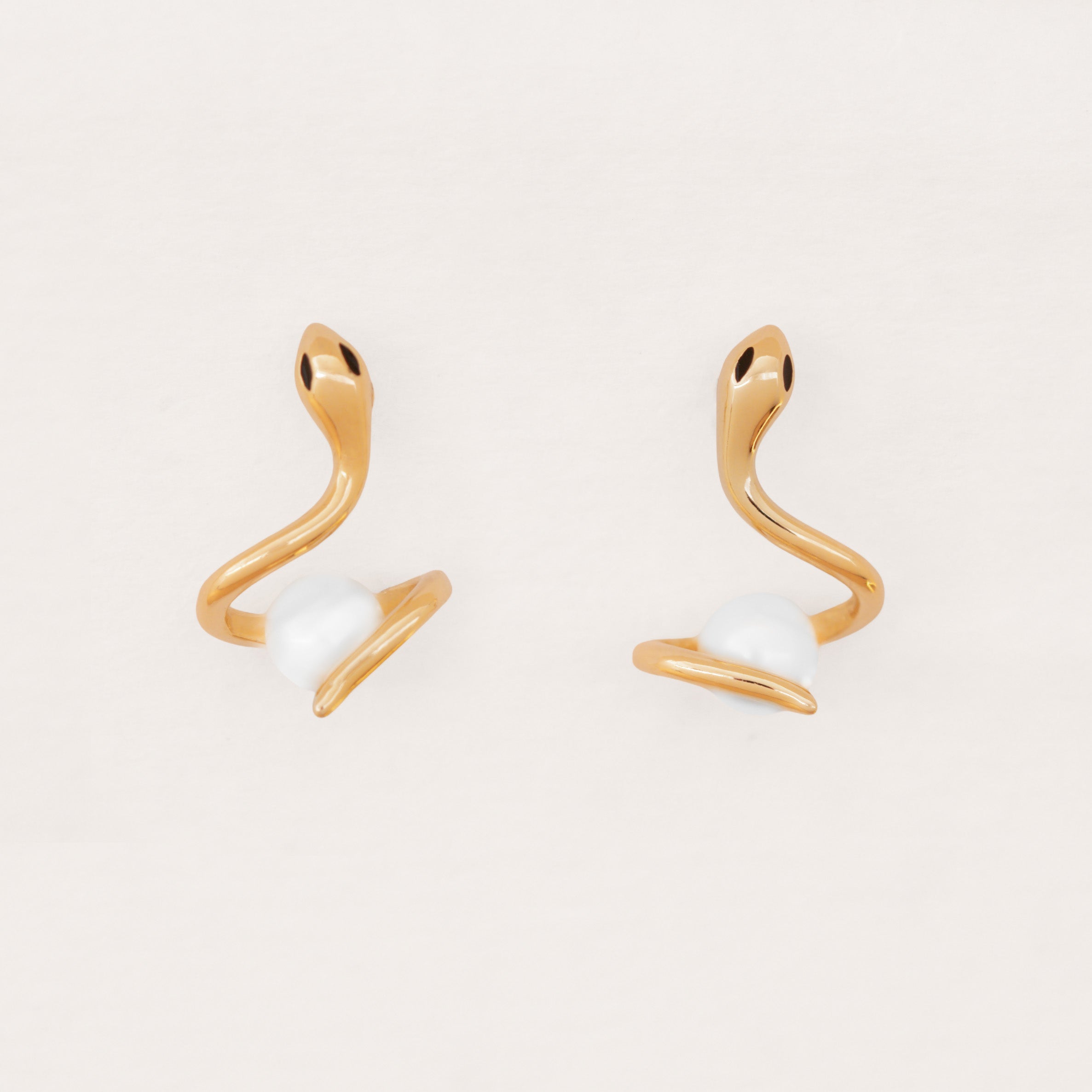 Snake Pearl Stud Earrings - Gold Plated