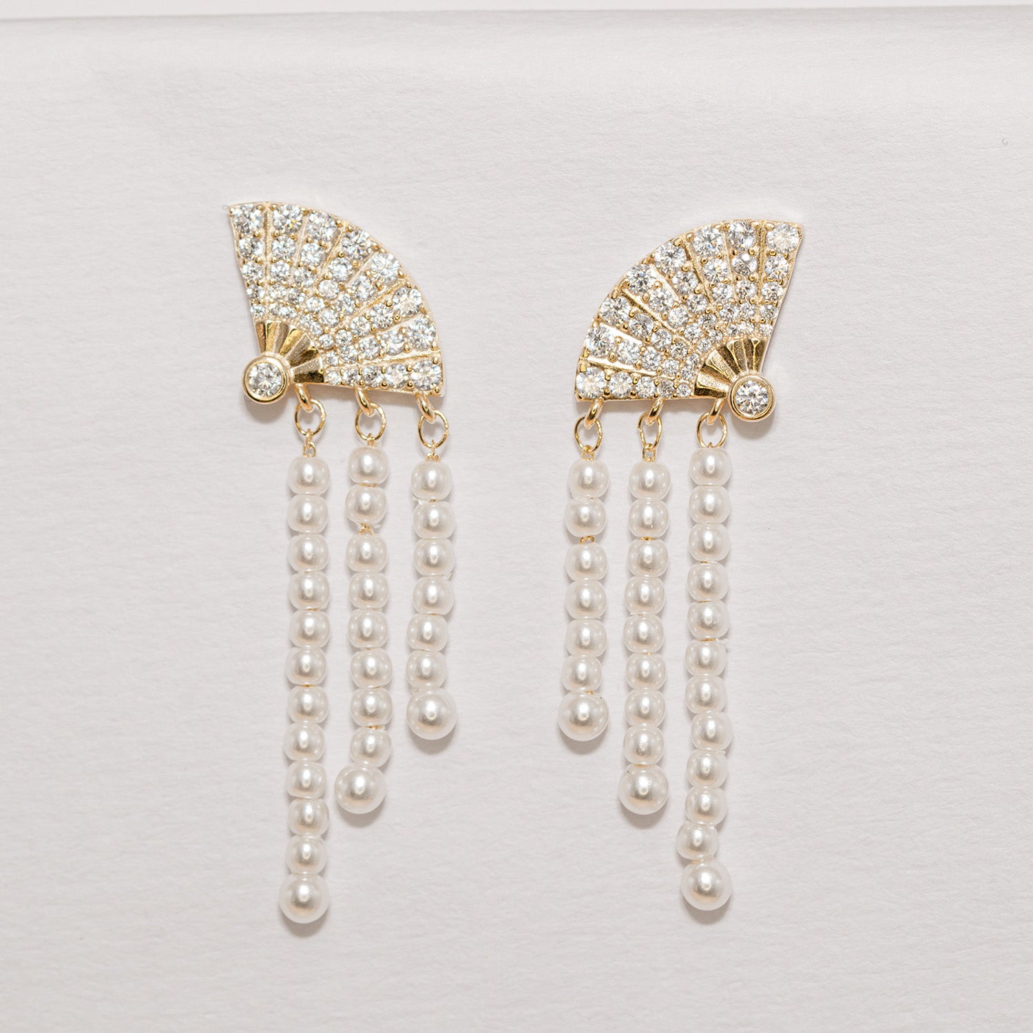 Pearl Fan Tassel Earrings