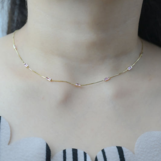 Minimalist Rectangle Stone Necklace - Pink