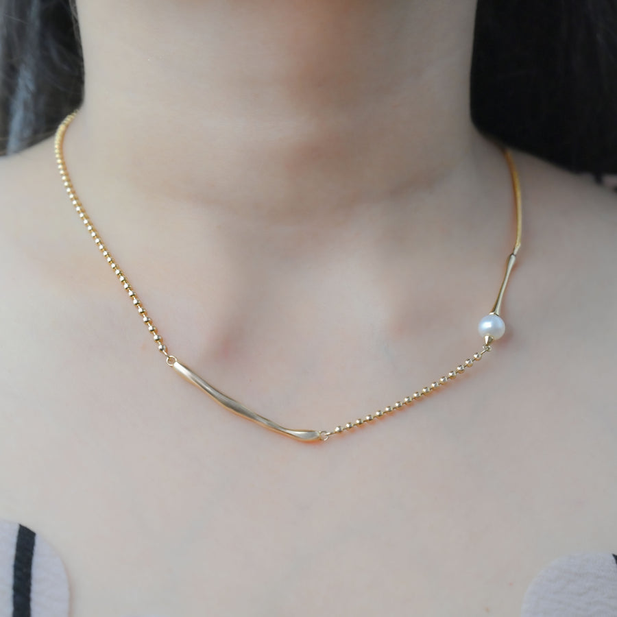Pearl Drop Bar Necklace