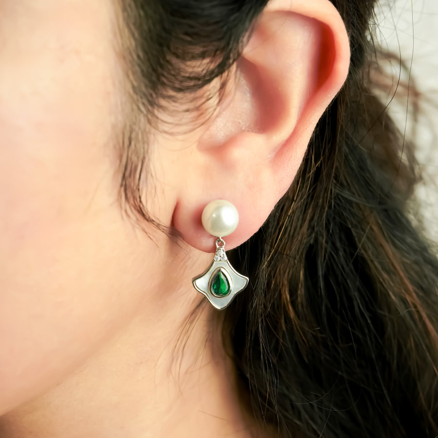 Pearl Royale Drop Earrings - Green