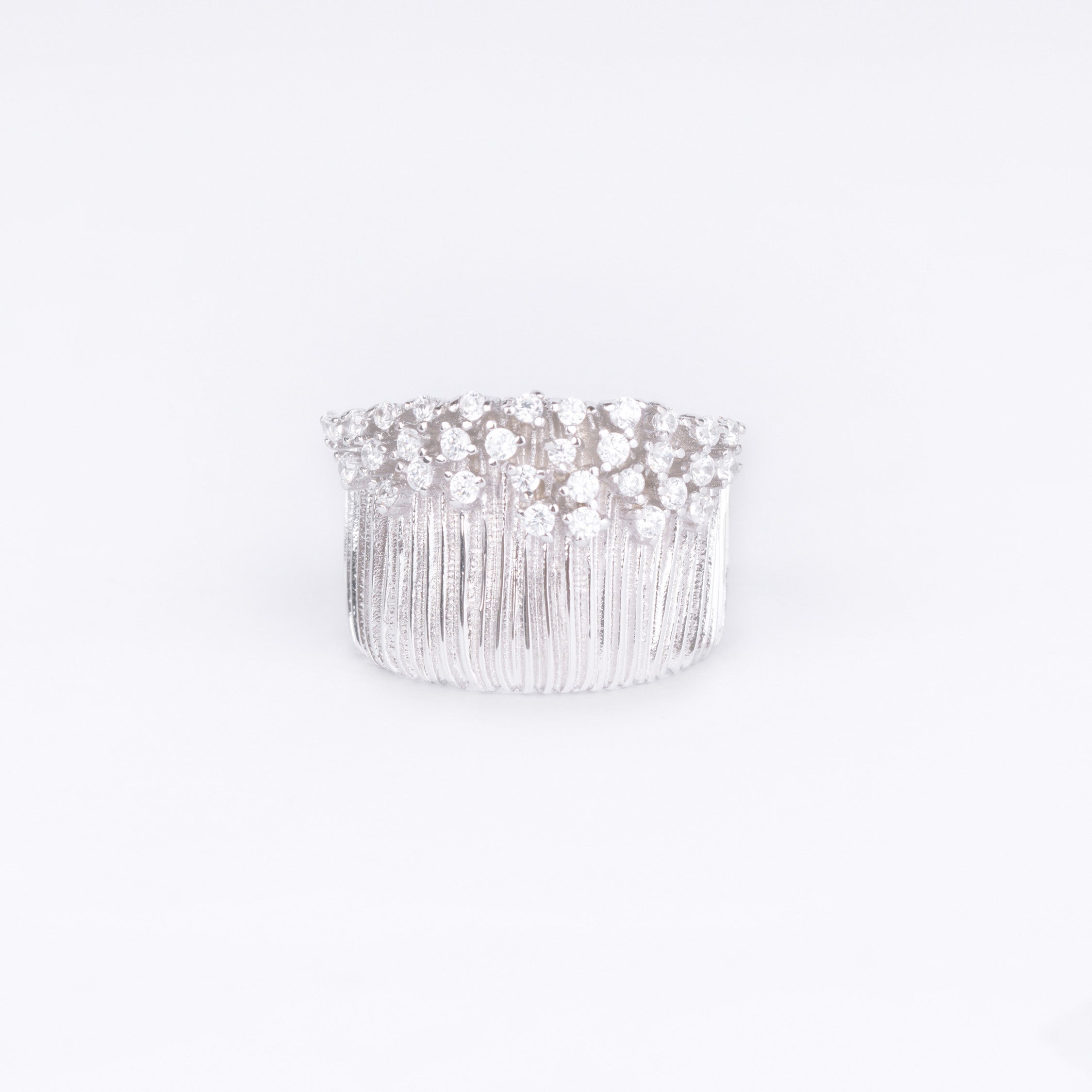Crown Cluster Silver Statement Ring