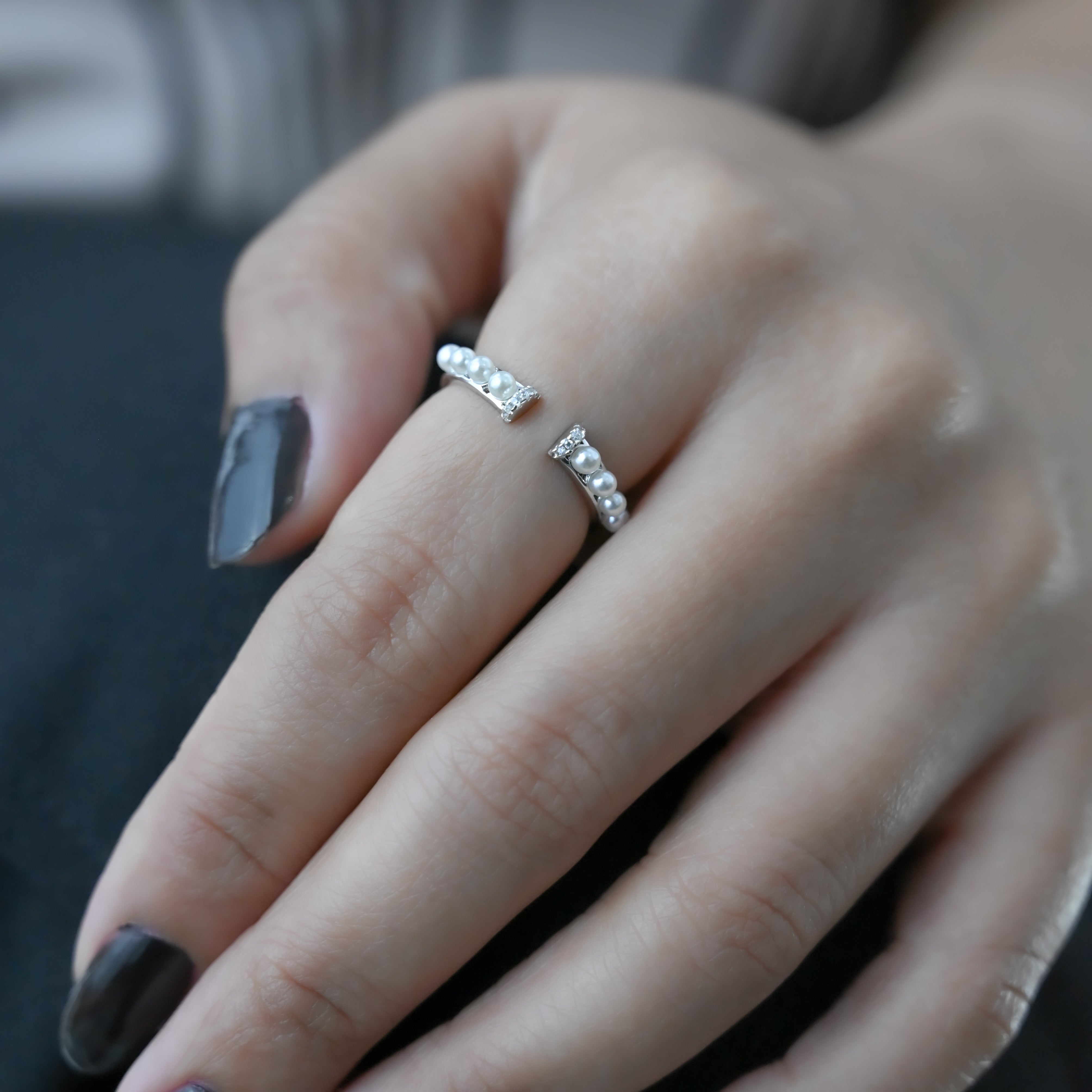 Pearl Front Open Ring