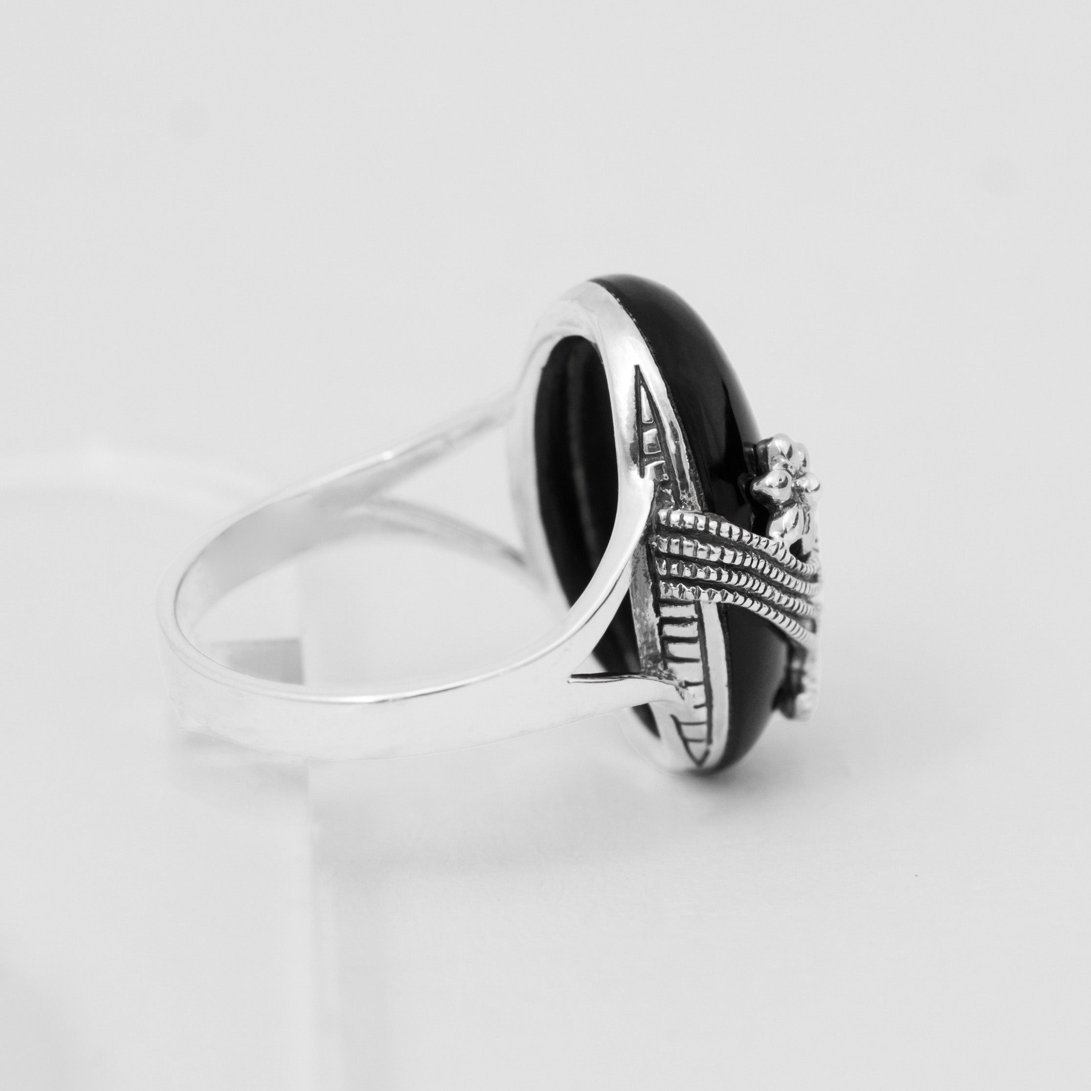 Midnight Bloom Black Stone Ring