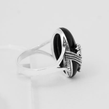 Midnight Bloom Black Stone Ring