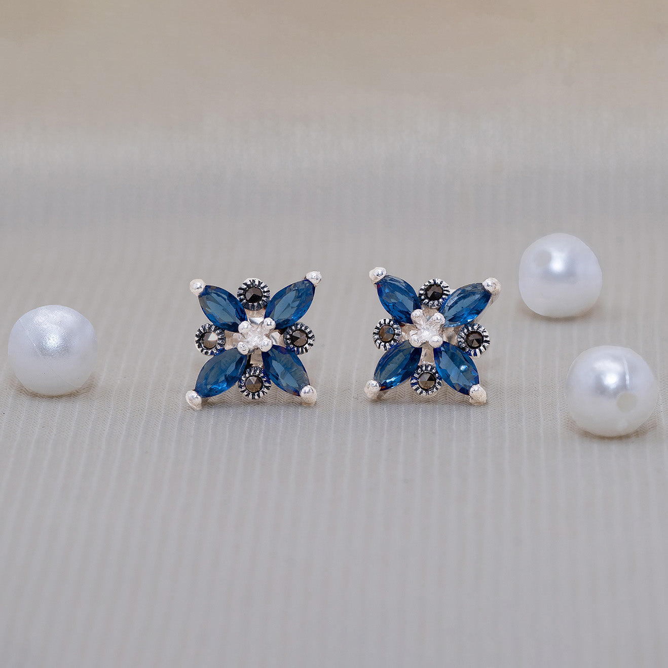 Blue Floral Stud Earrings