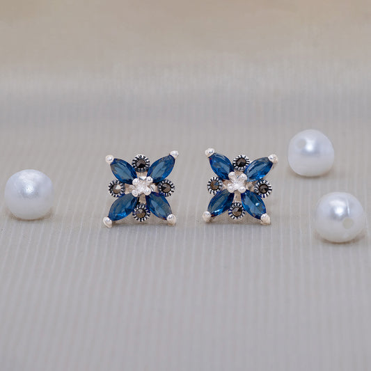 Blue Floral Stud Earrings