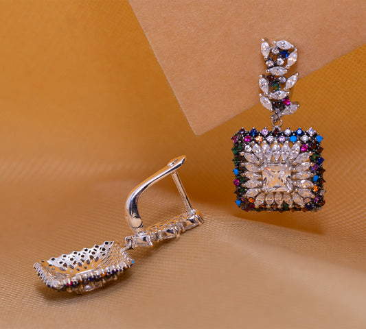 Square Crystal Statement Dangle Earrings