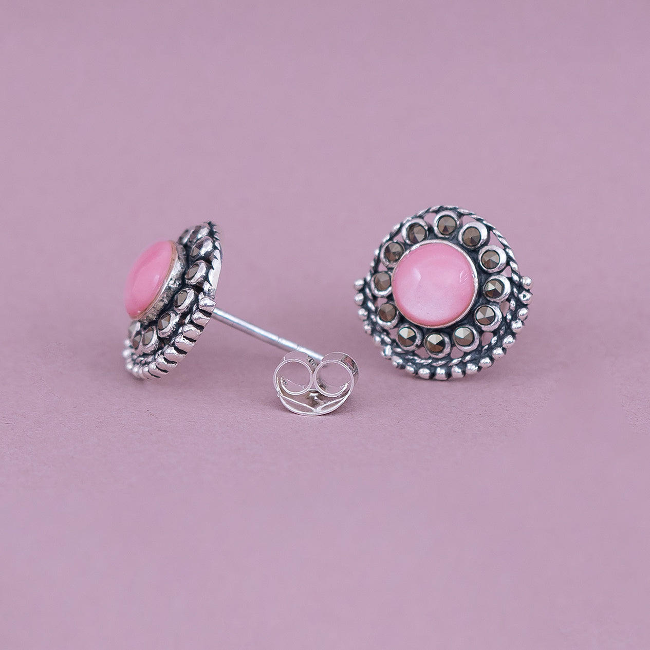Pink Stone Antique Stud Earrings