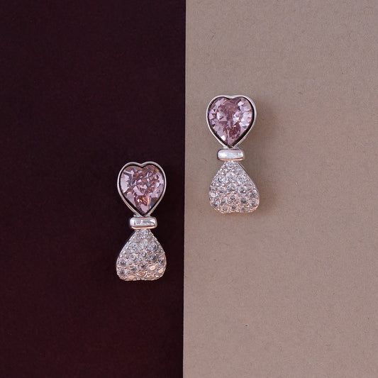 Crystal Heart Stud Earrings- Baby pink
