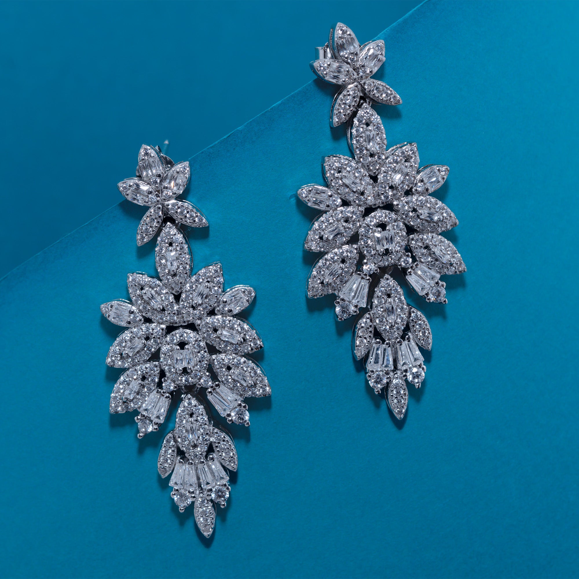 Floral Crystal Chandelier Dangle Earrings