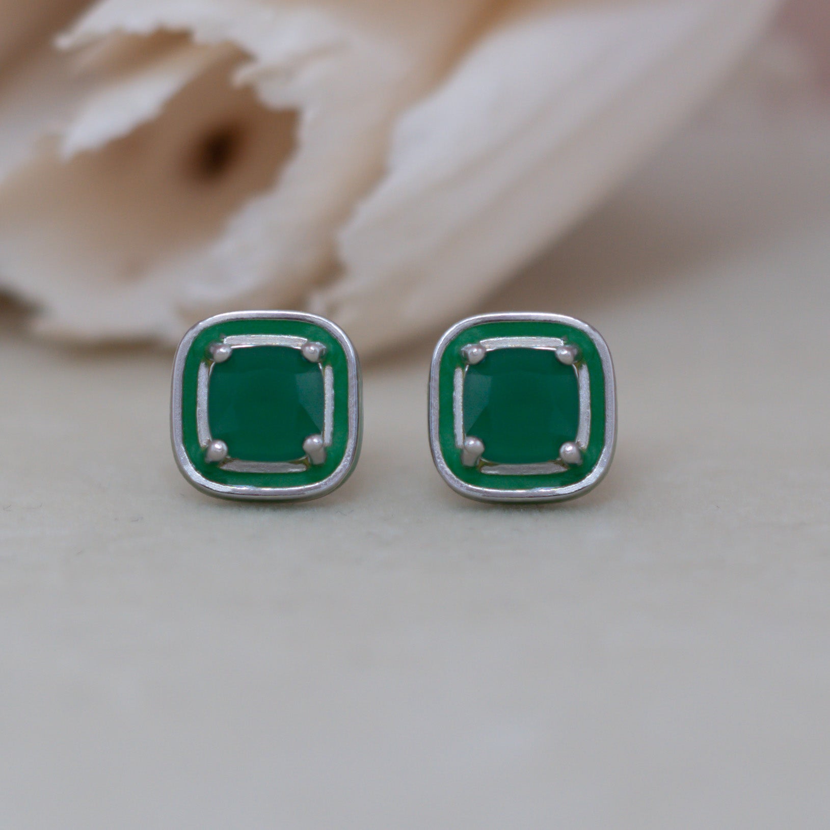 Green Enamel Stud Earrings