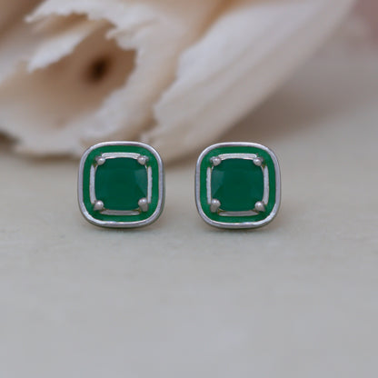 Green Enamel Stud Earrings