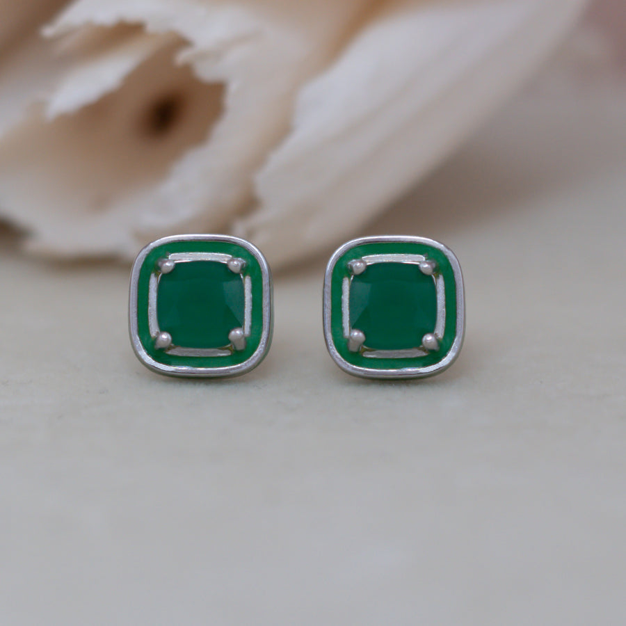 Green Enamel Stud Earrings