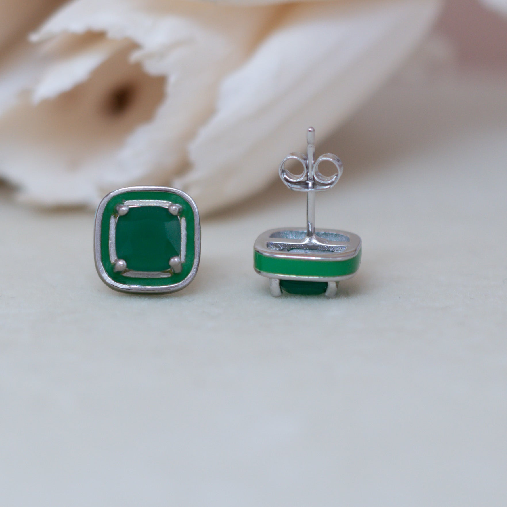 Green Enamel Stud Earrings