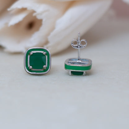 Green Enamel Stud Earrings