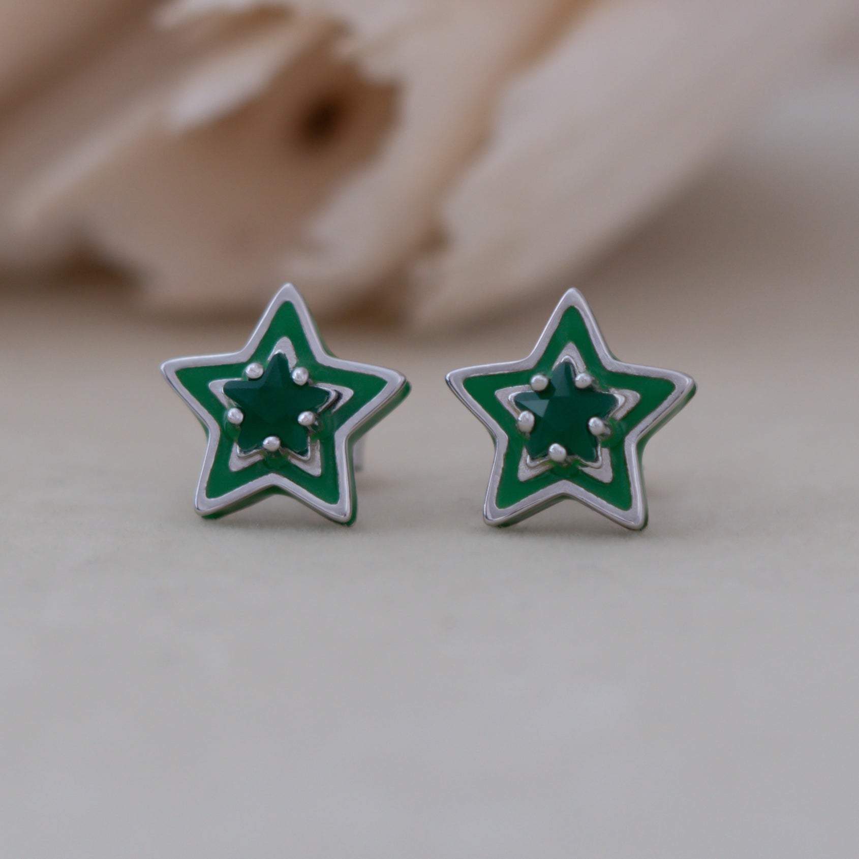 Green Enamel Stud Earrings