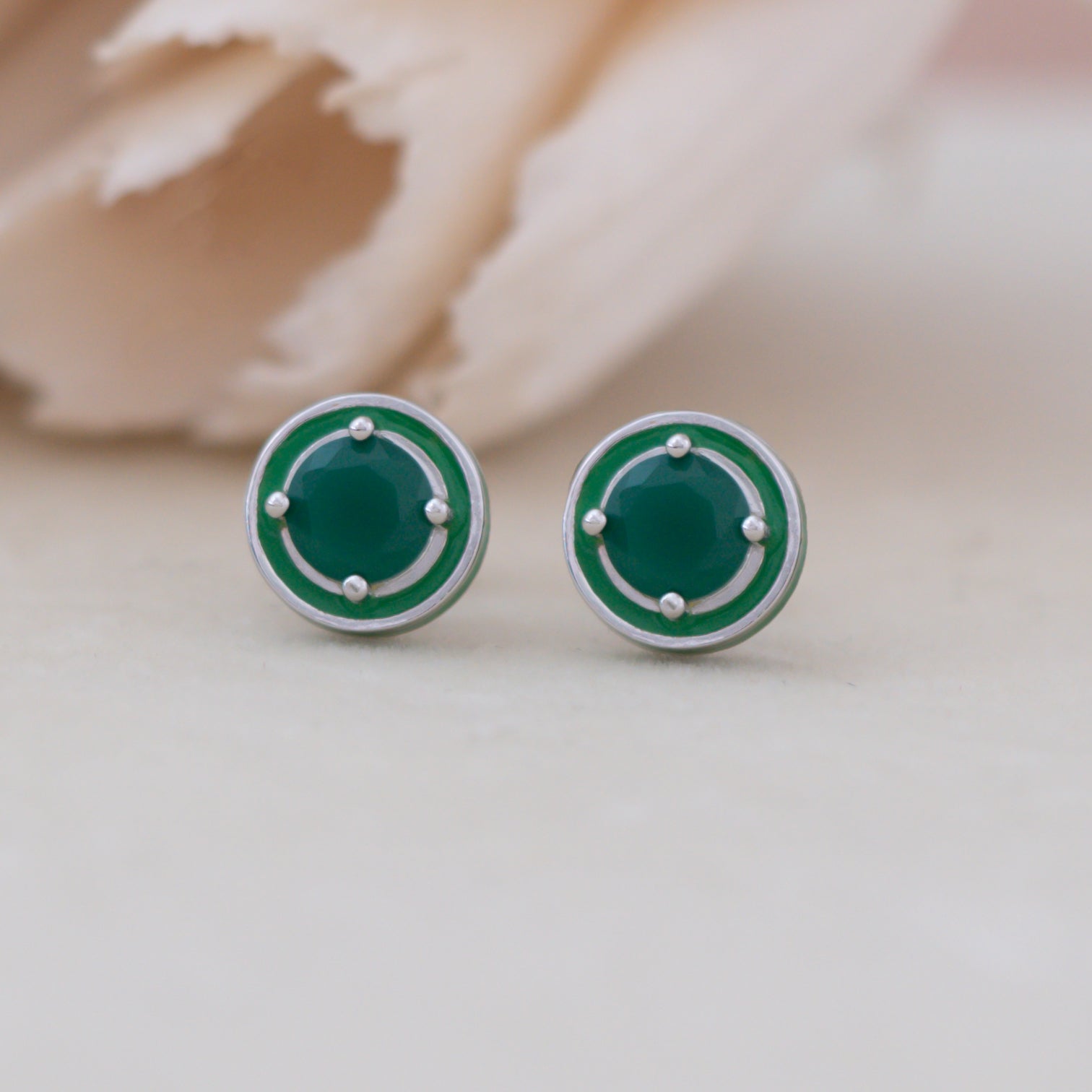 Green Enamel Stud Earrings
