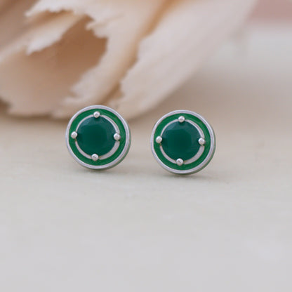 Green Enamel Stud Earrings