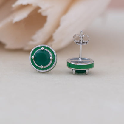 Green Enamel Stud Earrings