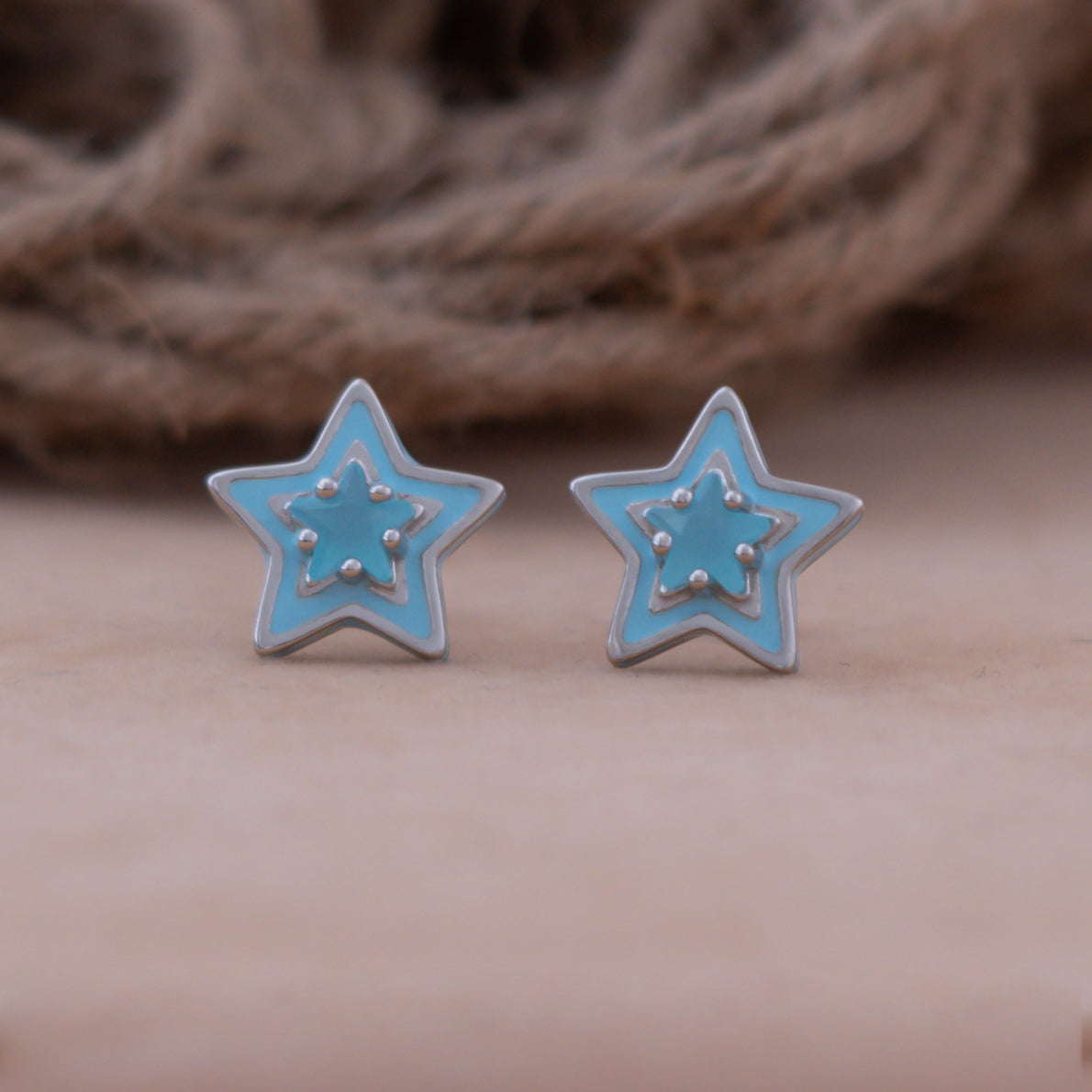 Sky Blue Enamel Stud Earrings